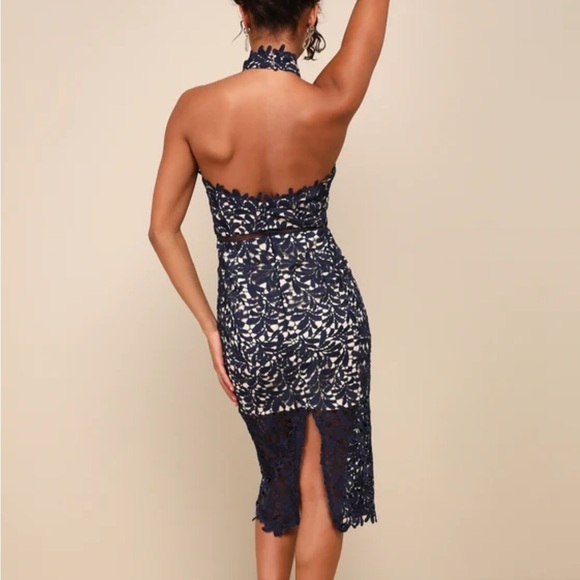 Lulu's Blue Sequin Halter Sheath Midi Dress - Picture 4 of 4